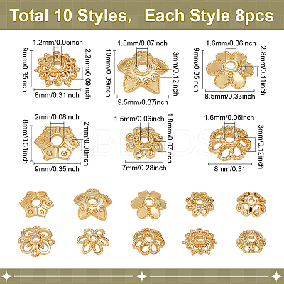 80Pcs 10 Styles Flower Brass Bead Caps KK-ME0001-79-1