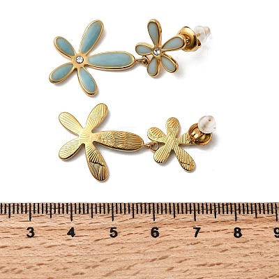 304 Stainless Steel Enamel Flower Dangle Stud Earrings EJEW-G451-02G-1