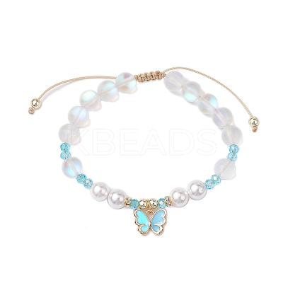 8mm Round Synthetic Moonstone & Shell Pearl Braided Bead Bracelets BJEW-JB10428-1