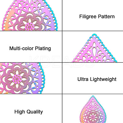 48 Pcs 12 Styles 201 Stainless Steel Filigree Pendants STAS-FW0001-12-1