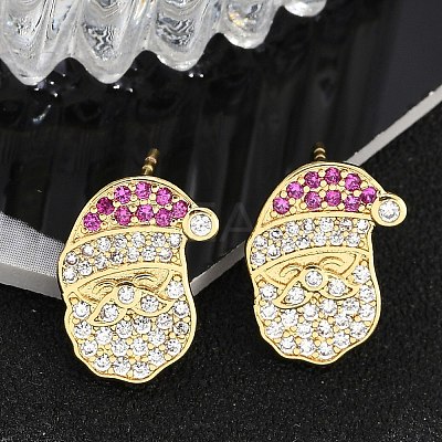Christmas Rack Plating Brass Cubic Zirconia Stud Earrings EJEW-K245-55B-G-1