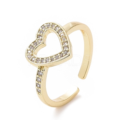 Clear Cubic Zirconia Hollow Out Heart Open Cuff Ring RJEW-I094-03G-1