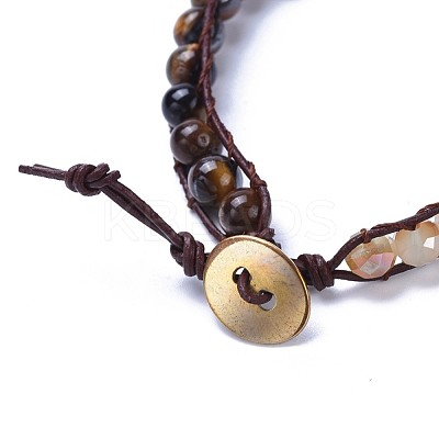 Three Loops Natural Tiger Eye Beads Wrap Bracelets BJEW-JB04247-02-1