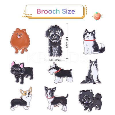 9Pcs 9 Style Poodle & Siberian & Schnauzer & Chihuahua & Border Enamel Pin with Brass Butterfly Clutches JEWB-SZ0001-77-1