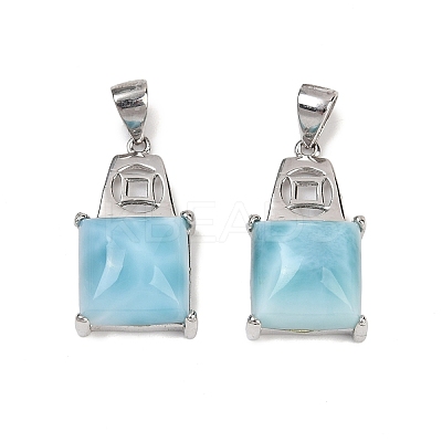 2Pcs Natural Larimar Square Coin Pendants SJEW-D300-01P-1
