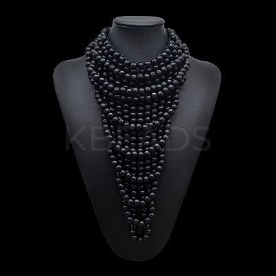 Round Wood Beaded  Multi Layered Bib Necklaces for Women FS-WG9E278-02-1