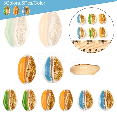 18Pcs 3 Colors Enamel Cowrie Shell Beads SSHEL-FS0001-03-1