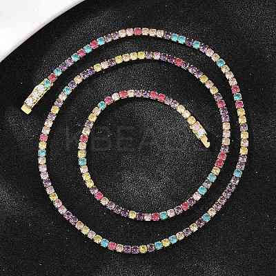 925 Sterling Silver Pave Colorful Cubic Zirconia Tennis Necklaces for Women NJEW-C096-01A-G01-1