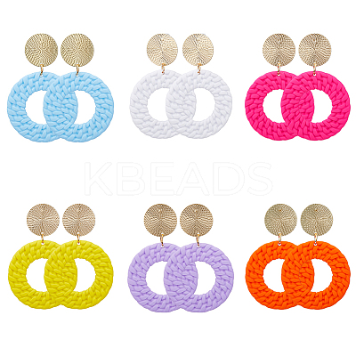 6 Pairs 6 Colors Acrylic Donut Dangle Stud Earrings with Steel Iron Pins for Women EJEW-FI0002-63-1