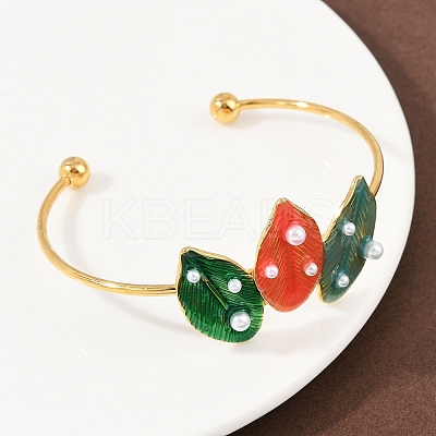 304 Stainless Steel Enamel Cuff Bangles for Women LS-BJEW-A049-02A-G-1
