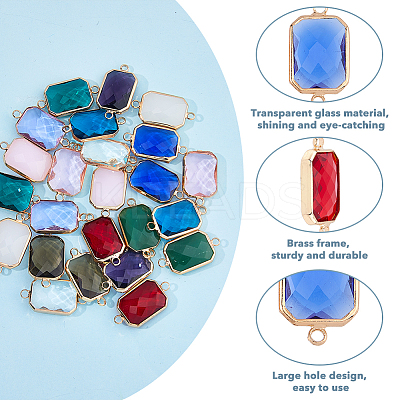 24Pcs 12 Colors Alloy Faceted Glass Connector Charms FIND-FI0001-08A-1