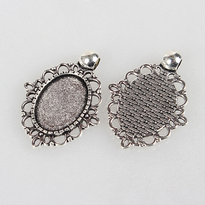 Tibetan Style Alloy Pendant Cabochon Settings X-TIBEP-N003-31AS-1