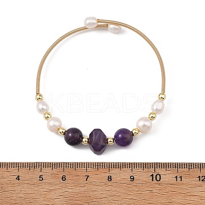 Round & Nuggets Natural & Synthetic Gemstone & Cultured Freshwater Pearl Beaded Bangles BJEW-JB14091-1