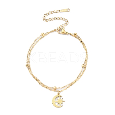 304 Stainless Steel Cable & Satellite Chains Double Layer Multi-strand Bracelet BJEW-E092-04G-1