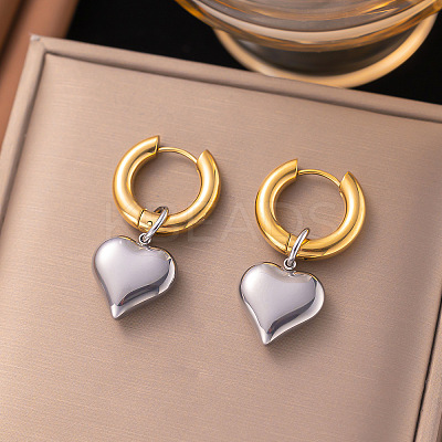 304 Stainless Steel Two Tone Heart Hoop Earrings LS-EJEW-Z097-02GP-01-1