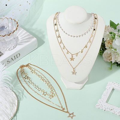 2Pcs 2 Styles Star Alloy Pendant 3 Layered Necklaces for Women NJEW-SC0001-55-1