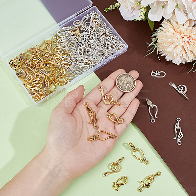 120 Sets 8 Styles Tibetan Style Alloy Hook and Eye Clasps FIND-PH0023-28-1