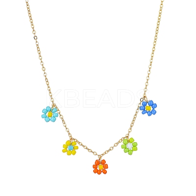 Glass Seed Bead Flower Bib Pendant Necklaces PW-WGC3FE4-02-1