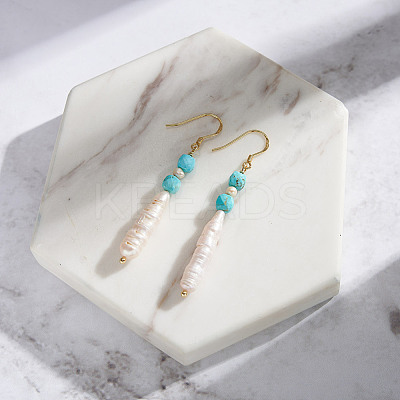 Synthetic Turquoise & Natural Baroque Freshwater Pearl & 925 Sterling Silver Dangle Earrings for Women EJEW-G412-01G-1