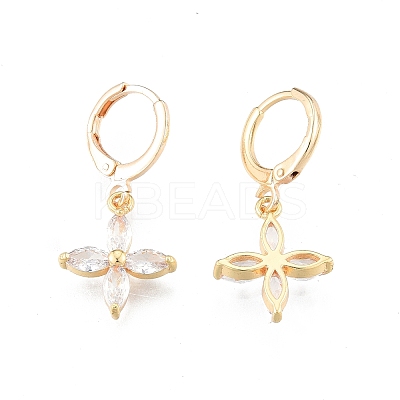 Clear Cubic Zirconia Flower Dangle Leverback Earrings EJEW-N012-74-1