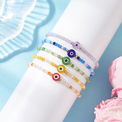 Handmade Evil Eye Lampwork & Glass Beads Stretch Bracelets for Women BJEW-JB12510-1