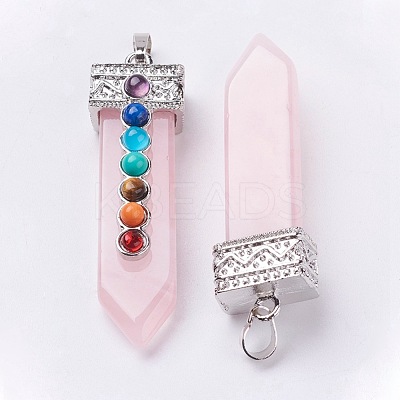 Natural Rose Quartz with Synthetic & Natural Mixed Stone Chakra Big Pendants G-E415-A07-1