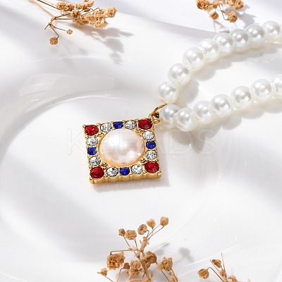 PVD Vacuum Plating 304 Stainless Steel Colorful Cubic Zirconia Rhombus Pendant Necklaces STAS-Z114-23G-1