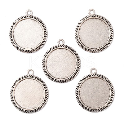 Tibetan Style Alloy Flat Round Pendant Cabochon Settings X-TIBEP-M022-54AS-1