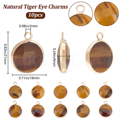 10Pcs Natural Tiger Eye Pendants G-BBC0001-37C-1