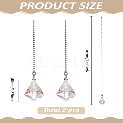 2Pcs Glass Charms Ceiling Fan Pull Chain Extenders HJEW-LP00053-1
