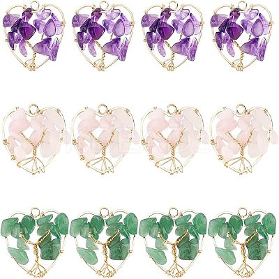 12Pcs 3 Styles Natural Gemstone Pendants FIND-FH0004-67-1