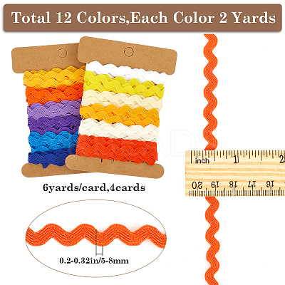 4 Cards 2 Styles Polyester Wavy Fringe Trim Ribbon DIY-GF0009-48B-1