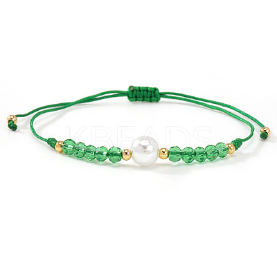 Adjustable White Round Imitation Pearl and Glass Braided Bead Bracelets LS-HI6253-2-1