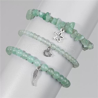 3Pcs Alloy & Natural Green Aventurine Beads Charm Bracelets DY7954-4-1