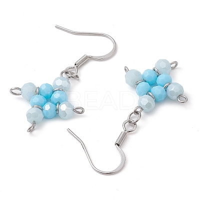 Rhombus Glass Beaded Dangle Earrings EJEW-JE05768-1