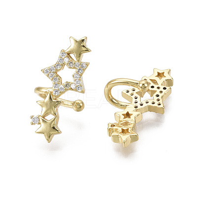 Brass Micro Pave Clear Cubic Zirconia Cuff Earrings EJEW-R114-020G-NF-1