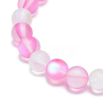 Synthetic Moonstone & Brass Beaded Stretch Bracelet for Women BJEW-JB08845-1