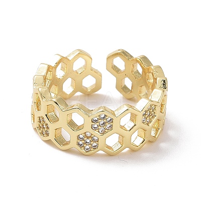 Clear Cubic Zirconia Honeycomb Open Ring X-RJEW-P032-25G-1