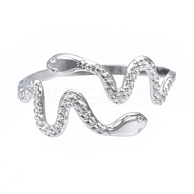 Non-Tarnish 304 Stainless Steel Snake Wrap Open Cuff Ring LS-RJEW-T023-82P-1