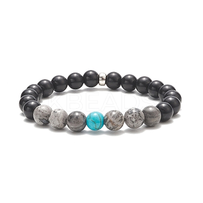Natural Black Stone & Picasso Jasper & Labradorite & Synthetic Turquois & Non-Magnetic Synthetic Hematite Beaded Stretch Bracelets Sets for Women BJEW-JB09279-1