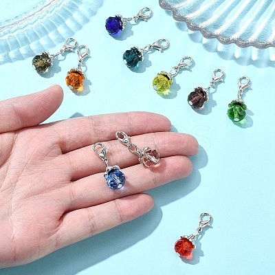 10Pcs 10 Colors Teardrop Glass & Alloy Pendant Decoration HJEW-YW00037-1
