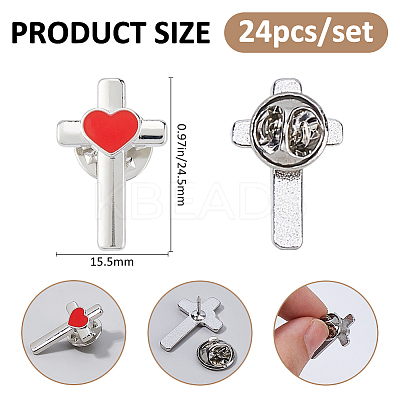 24Pcs Cross with Heart Alloy Enamel Lapel Pin Backs for Backpack Clothes JEWB-FG0001-59P-1