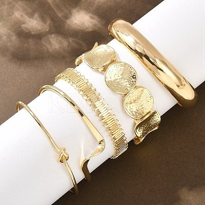 5Pcs 5 Styles Iron & Alloy Bangles Set for Women BJEW-A156-03G-1