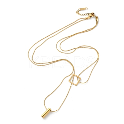 316 Surgical Stainless Steel Double Layer Column & Square Pendant Necklaces LS-NJEW-P324-04G-1