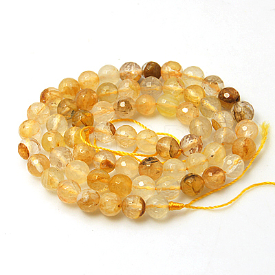 Natural Yellow Hematoid Quartz Beads Strands X-G-I003-8mm-04-1