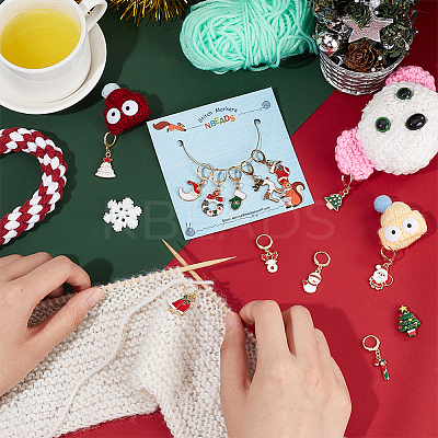 Alloy Enamel Christmas Theme Pendant Locking Stitch Markers HJEW-AB00085-1