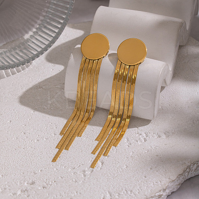 Flat Round 304 Stainless Steel Tassel Stud Earrings JH8202-1-1