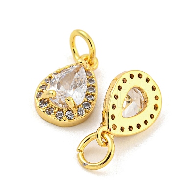 Brass Micro Pave Clear Cubic Zirconia Charms KK-G490-20G-1