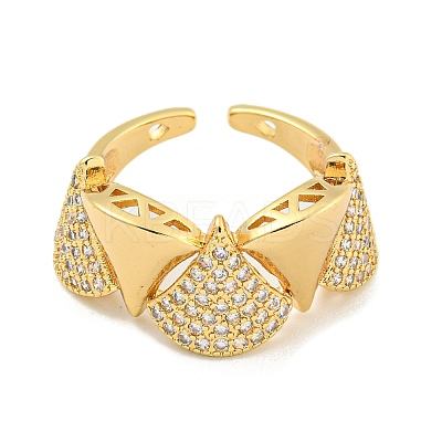 Ginkgo Leaf Clear Cubic Zirconia Open Cuff Ring RJEW-L121-027G-1