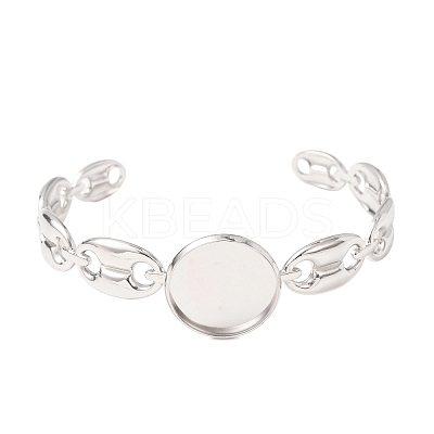 304 Stainless Steel Coffee Bean Chain Cuff Bracelet Blanks with Flat Round Bezel Settings SA-CBA4160-02B-P-1